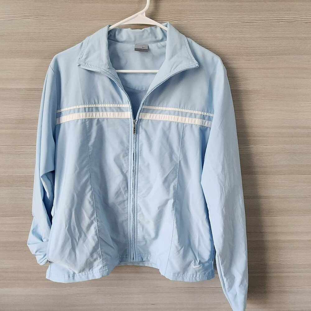 Nike Vintage Light Blue Full Zip Track Run Gym Windbreaker Jacket Womens Size L
